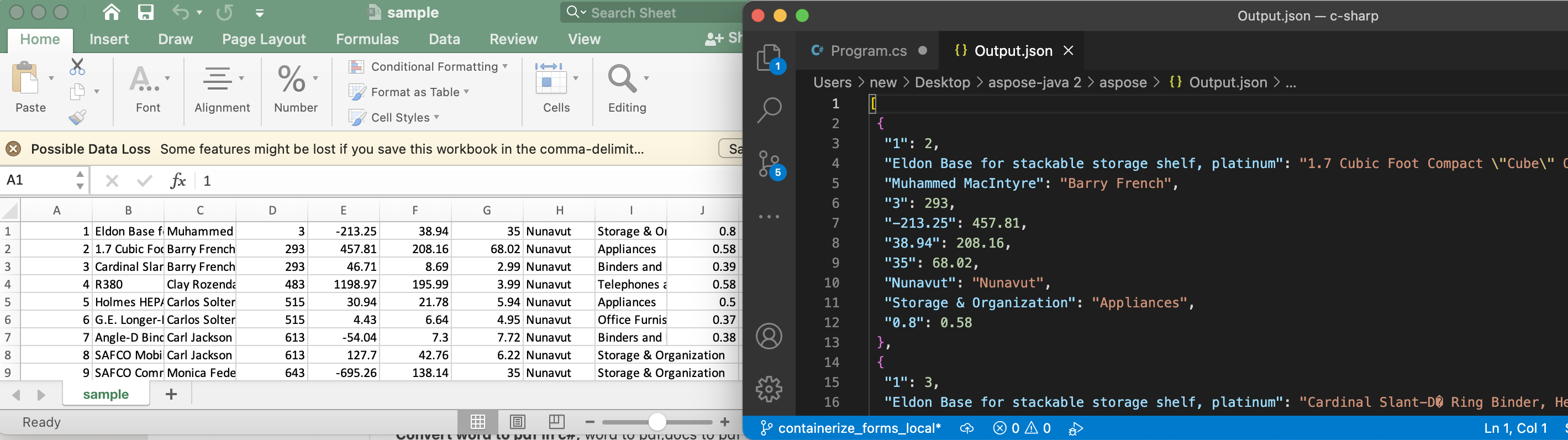 CSV لتحويل JSON