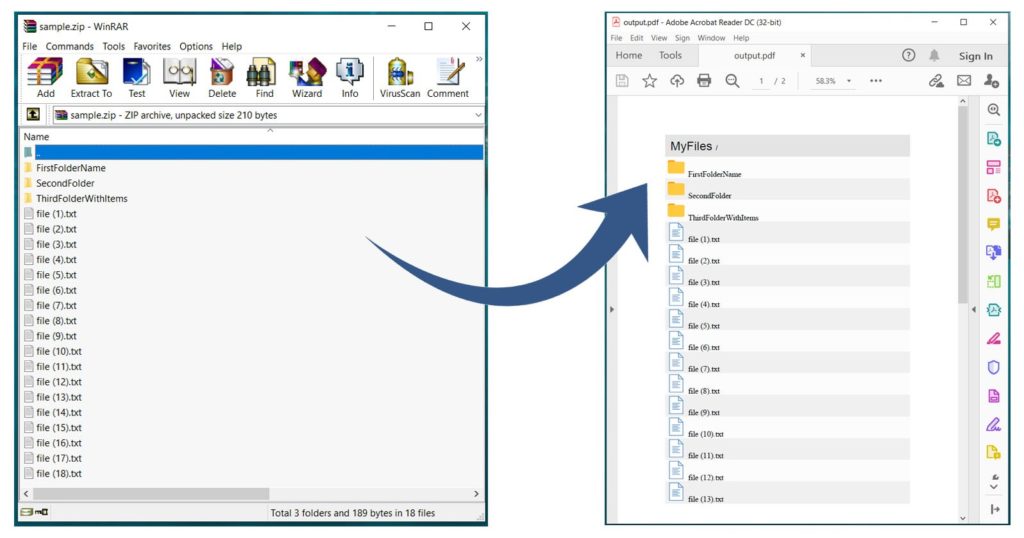 عرض وإعادة تسمية ملفات ZIP