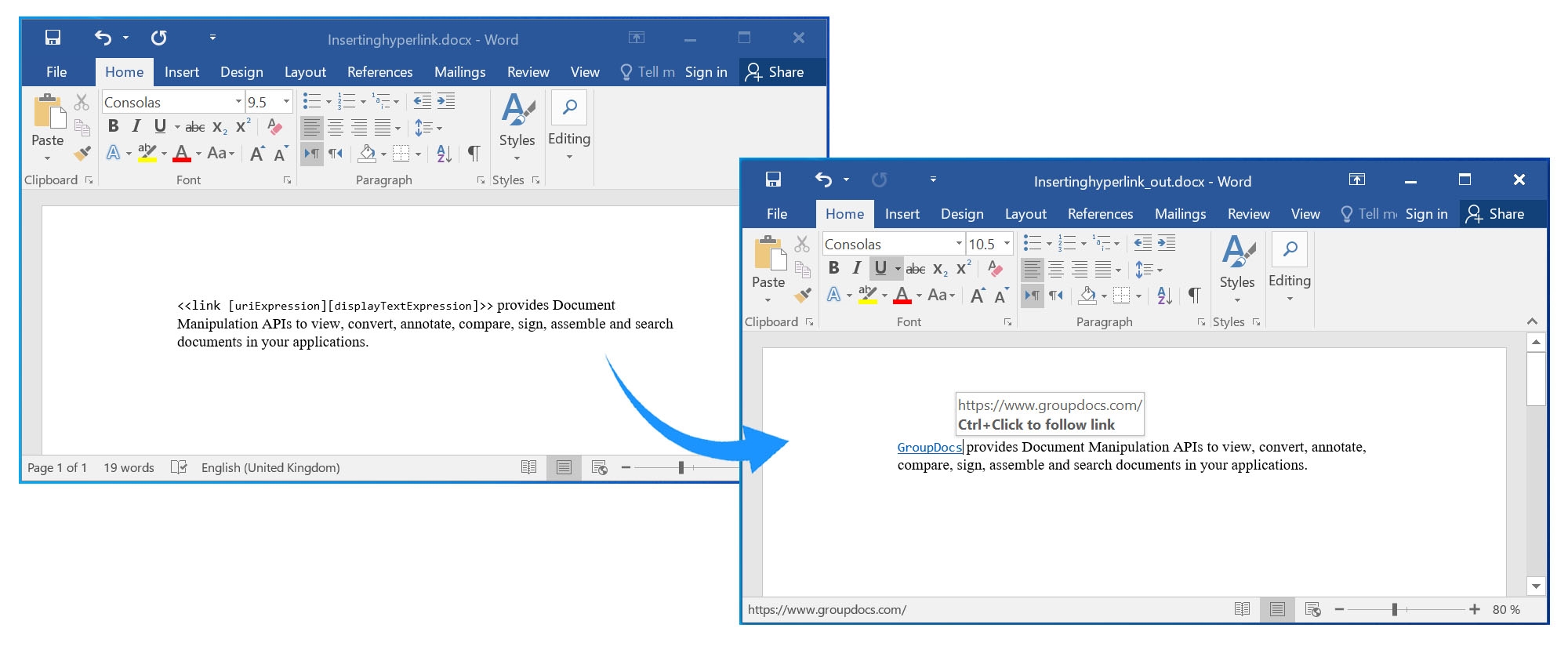 Hyperlinks dynamisch mit C# hinzufügen.