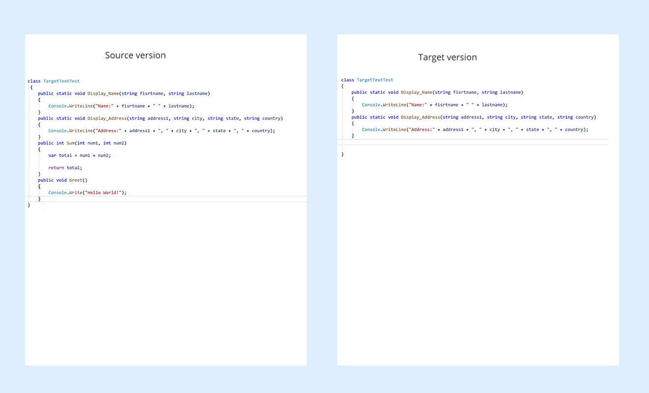 Archivos de código fuente para comparar