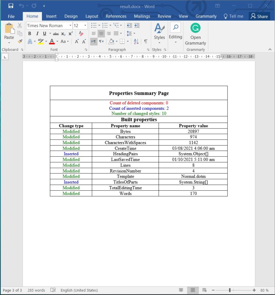 Comparación de propiedades de documentos usando C#