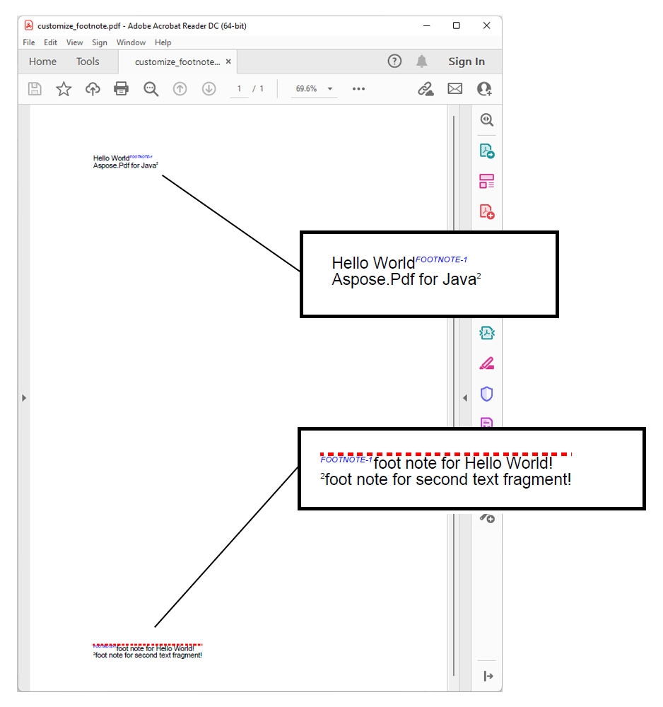 Personalizza l'etichetta della nota a piè di pagina e lo stile della linea utilizzando Java.