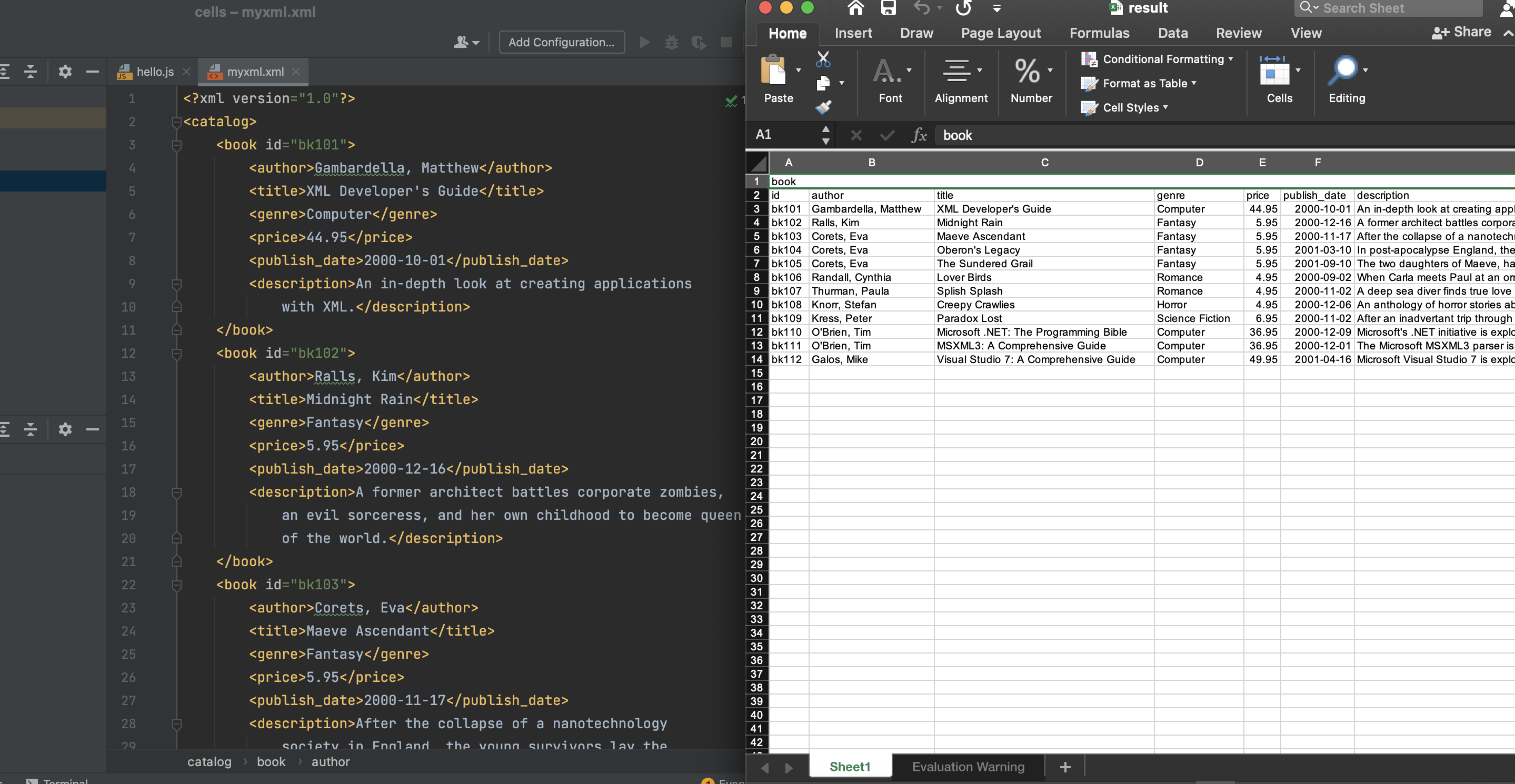Importa XML in Excel in Node.js