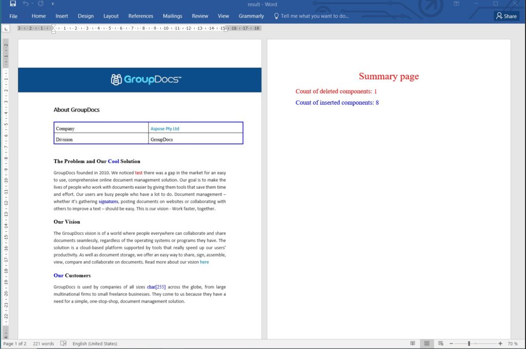 Javaを使用して2つのWord文書を比較する