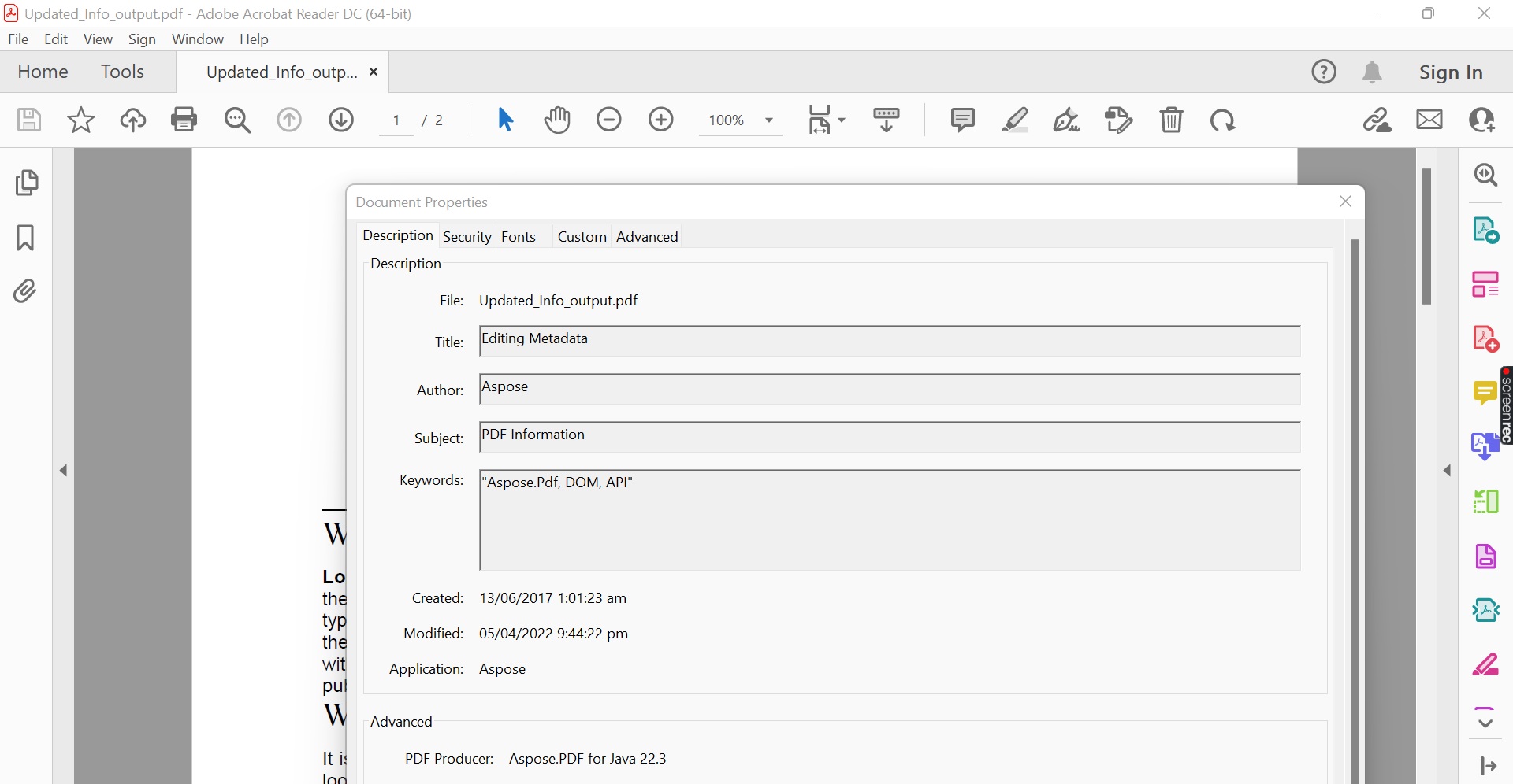 JavaでPDFファイルのメタプロパティを編集します。