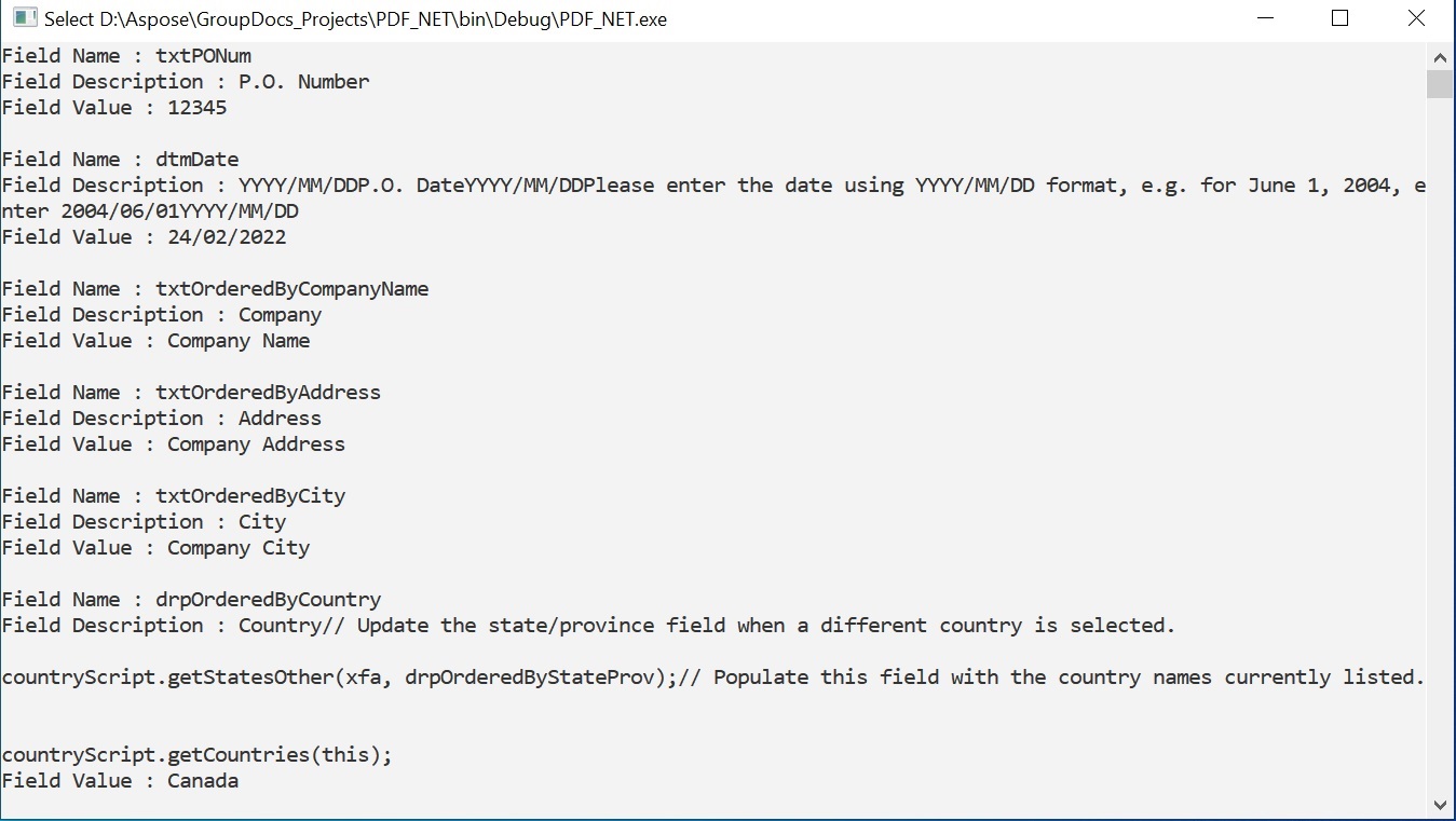 อ่านแบบฟอร์ม XFA ที่กรอกโดยใช้ C#