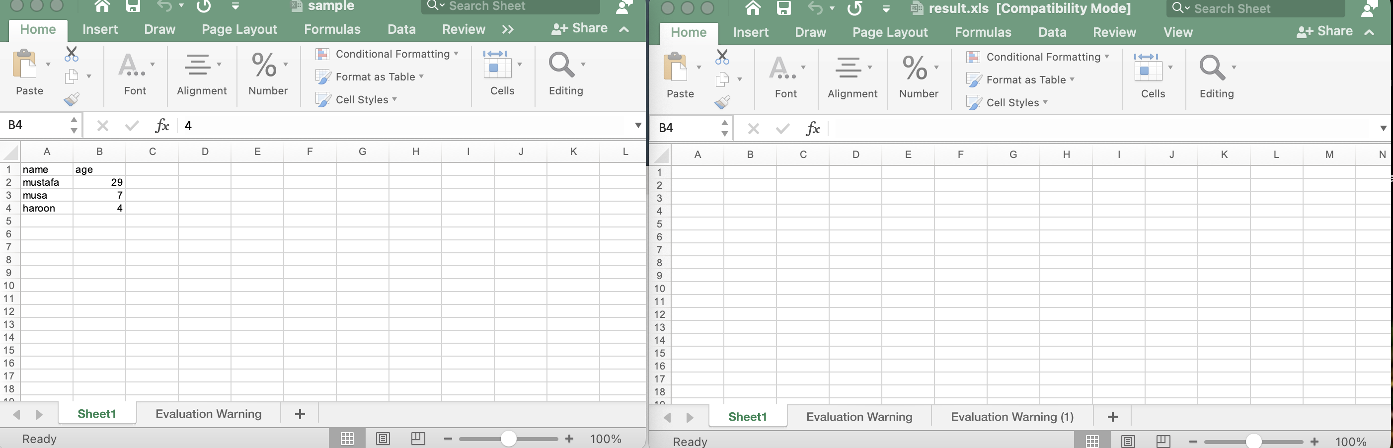 ไลบรารี Excel ของ Nodej.s