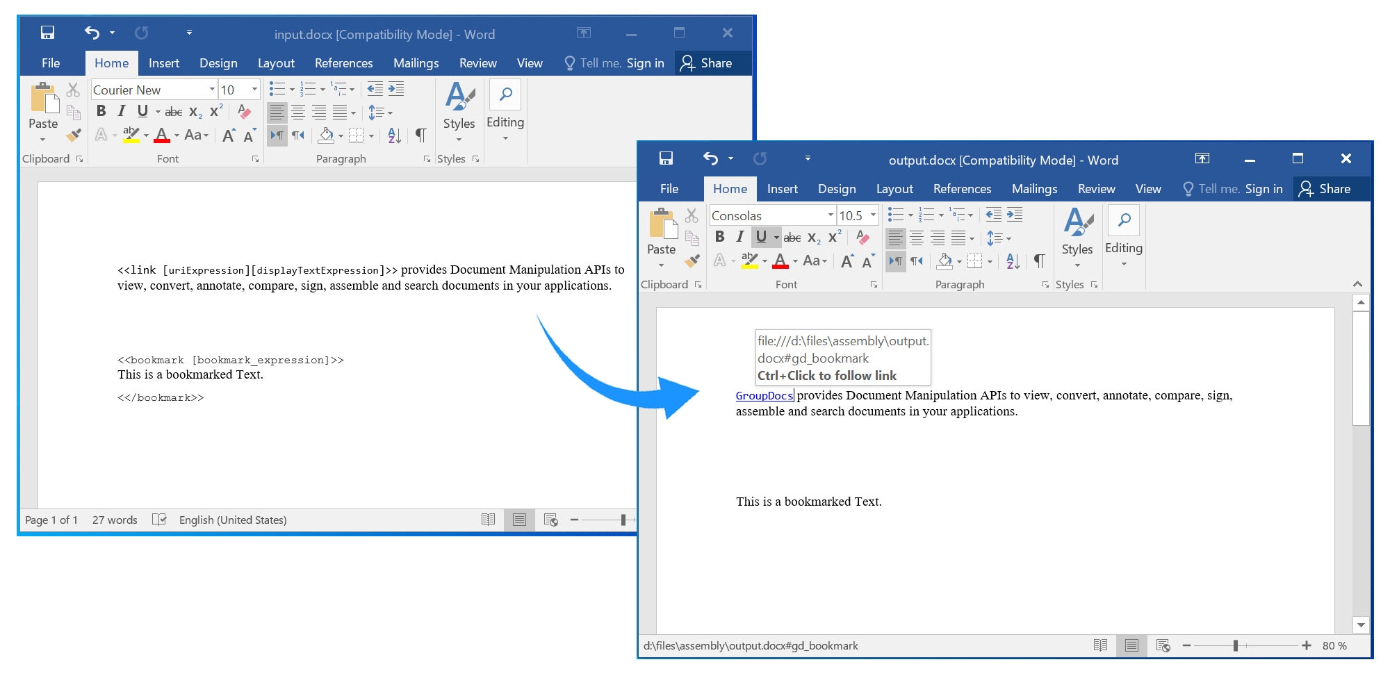 Insert Bookmark as Hyperlink using C#.