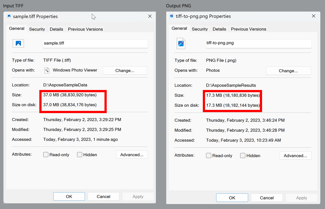 TIFF to PNG Conversion: Size Comparison