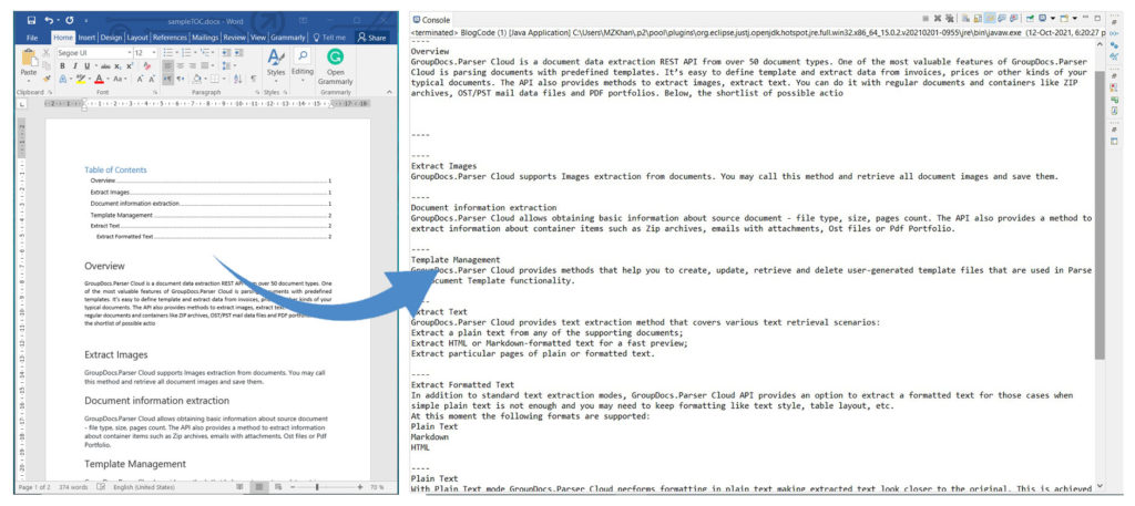 Extract Text by Table of Contents using Java