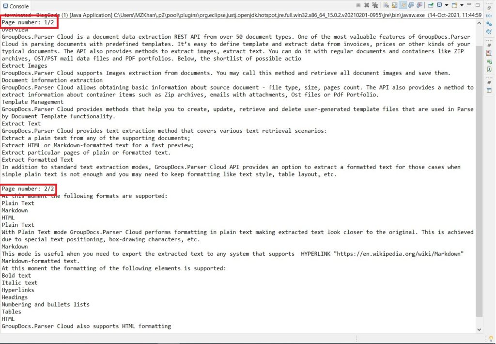 Extract Text from Specific Pages of a Document using Java