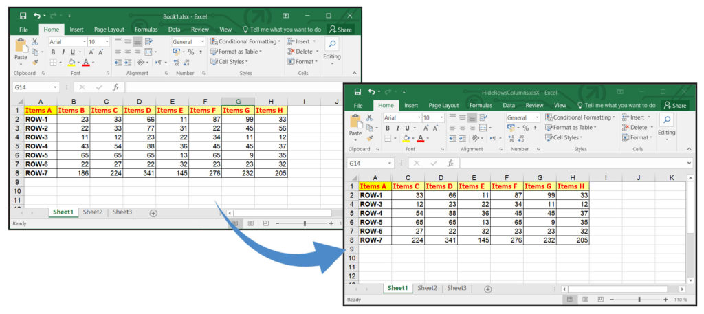 Hide Rows and Columns using C#