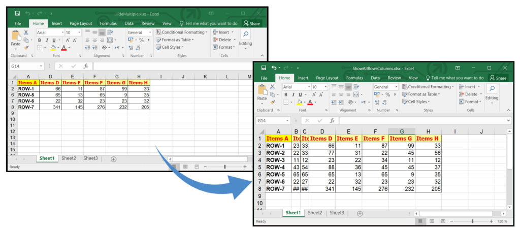 Show All Hidden Rows and Columns using C#