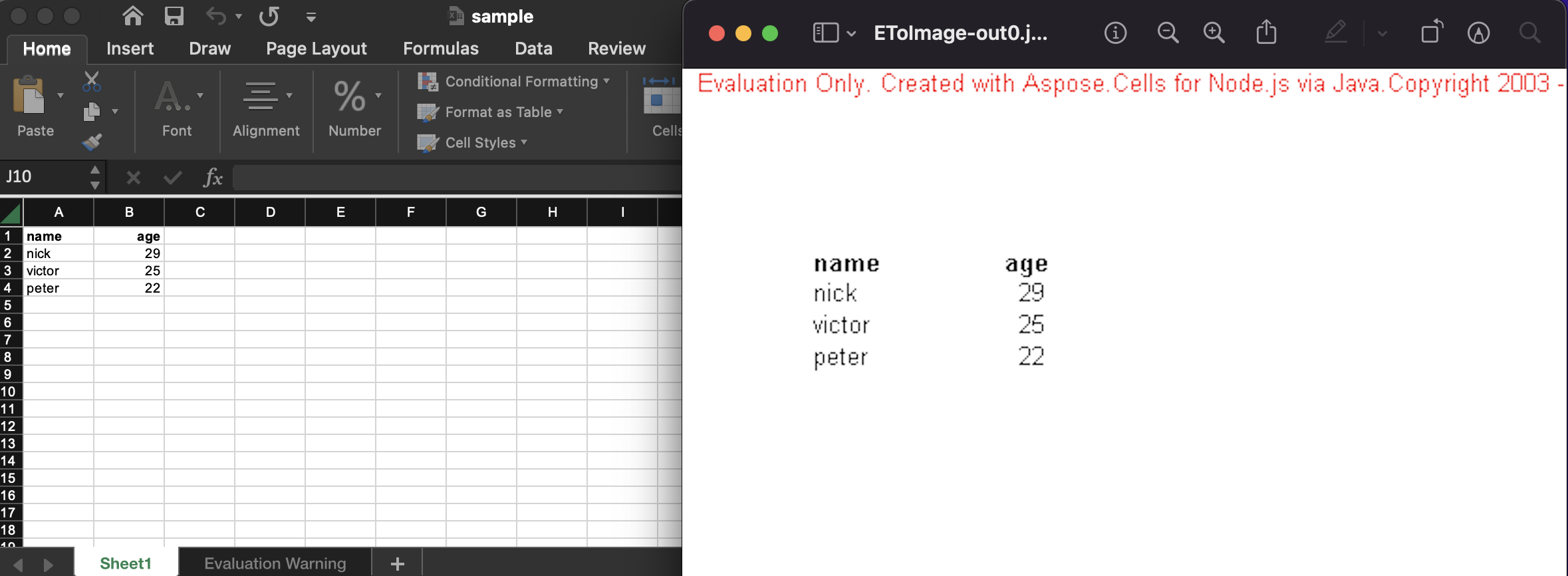 Excel'den JPG'ye dönüştürücü