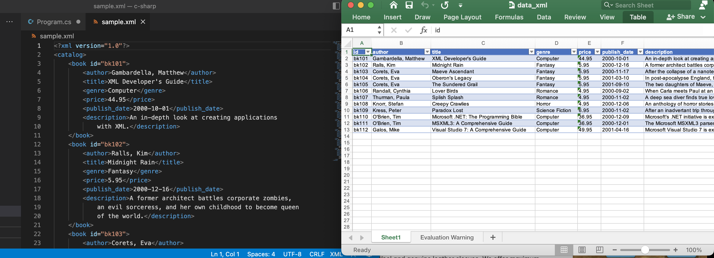 nhập XML vào XLSX